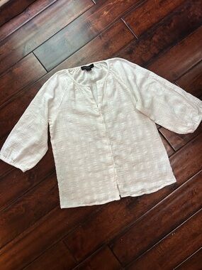 Sanctuary - Cream Textured Button-Front 3/4 Sleeve Top